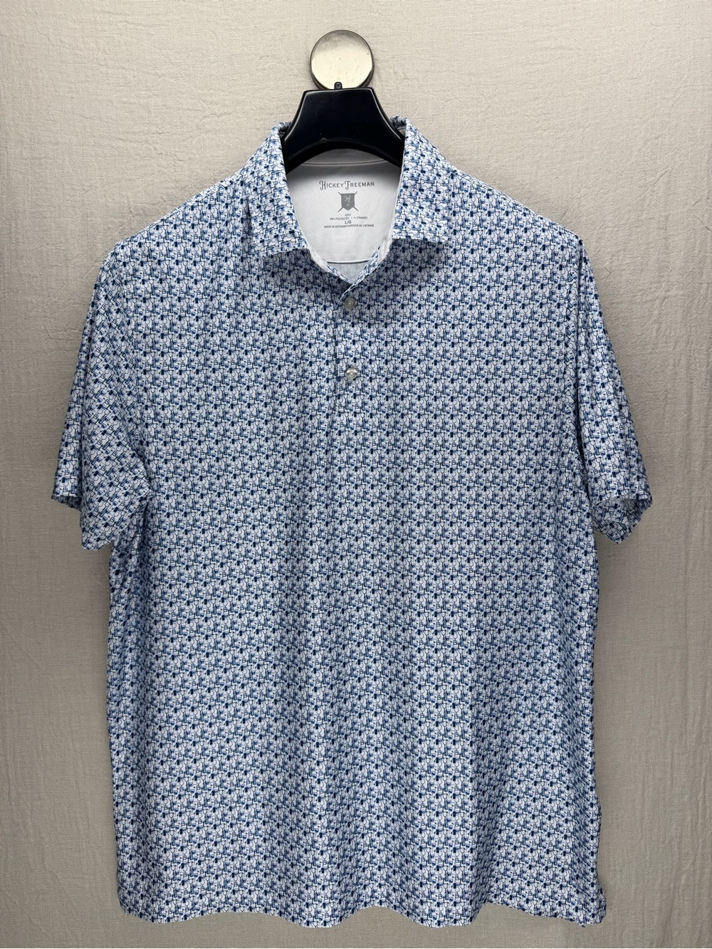 Hickey Freeman Blue and White Geometric Polo